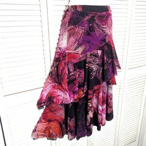 FUZZI Italy Tiered Ruffle Skirt Small Red Pink Maxi Mesh Tulle